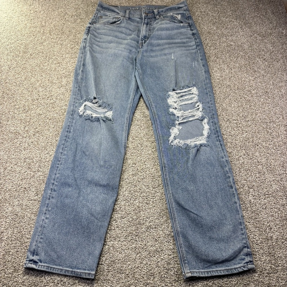 American Eagle Highest Rise 90s Boyfriend Jeans Womens 8 Light Wash Distressed